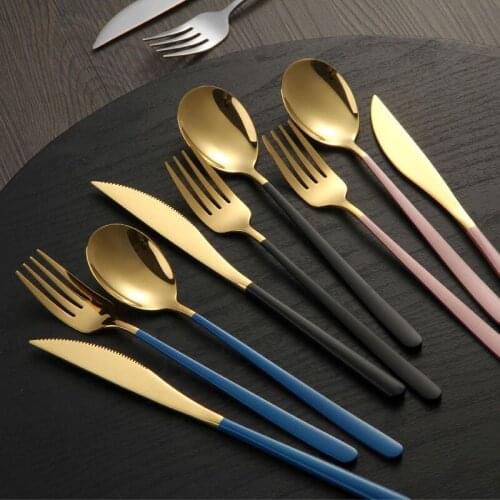Cutlery Set Mirror Gold Cutlery Set Stainless Steel Dinnerwar Steel Gold Forks Spoons Knives Steel Cutlery Set Silverware Set