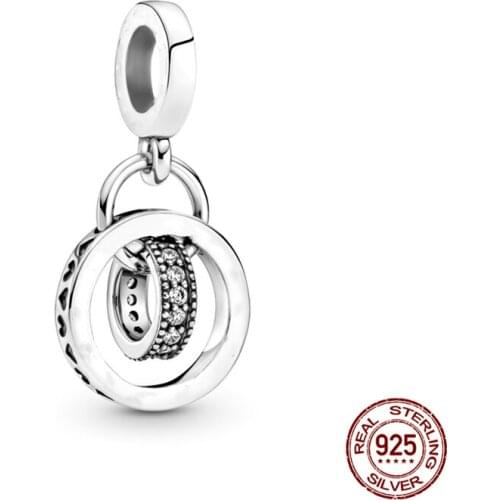 Genuine 925 Sterling Silver Ring With Ring Pendant Fit Original 3mm Bracelet&Bangle Making Fashion DIY Jewelry For Women