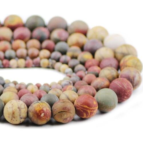 Natural Matte Picasso Stone Beads 4 6 8 10 12 mm Round Loose Beads For DIY Charm Necklace Bracelets Accessories Jewelry Making
