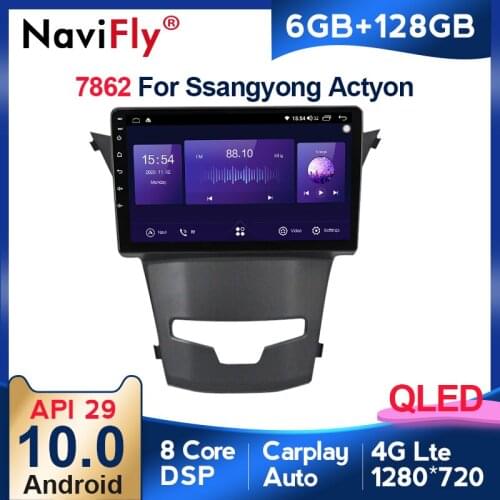 NaviFly 6GB+128GB 8 Core QLED 1280*720 Carplay Android 10.0 Car GPS Radio Player For SsangYong Korando 3 Actyon 2 2013 - 2017