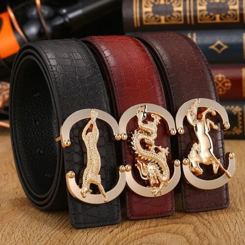 New Belts Mens Animals Smooth Buckles Leather Belts Business Casual Cowhide Buttons Etc