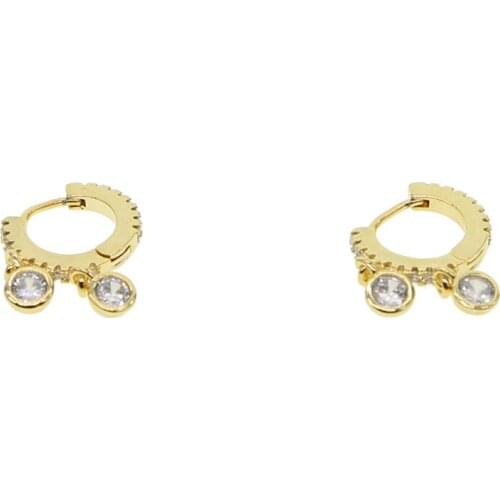 Wholesale minimal cute jewelry mini hoops with double bezel cz charm Gold color fashion earring