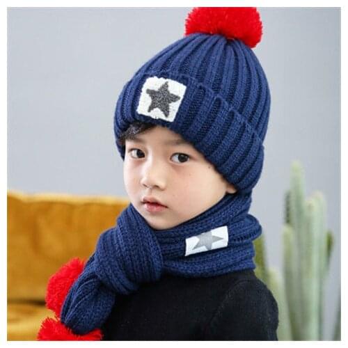 Autumn and winter with wool for children with wool for small children hat and scarf two-piece baby hat for girls woollen hat