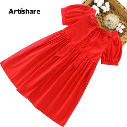 Dress Girl Solid Color Girls Dresses Summer Dress For Kids Casual Style Kids Costume 6 8 10 12 14