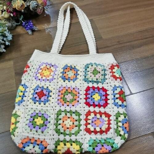 Casual Solid Hand-woven Women Handbags Cotton Crochet Handmade Women Shoulder Messenger Bag Females Totes Ladies Hand Bags