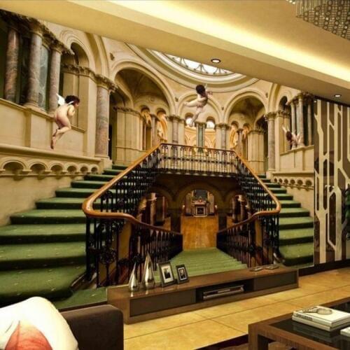 Drop Shipping Wallpaper 3d European Aristocratic Royal Palace 3D Stereo Angel Staircase Paradise Background Mural Hall Wallpaper