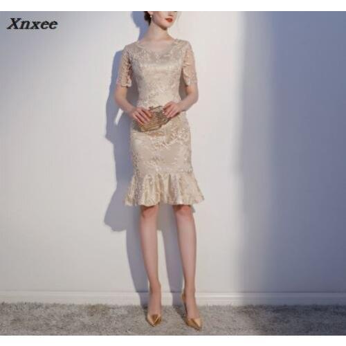 Grey Lace Mermaid Dresses 2018 V Neckline Elegant Peach Collar Long Evening Party Dress Xnxee