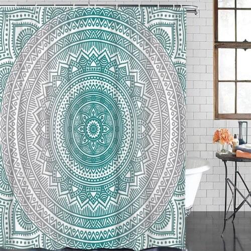 Cyan Mandala Geometric Gradient Shower Curtain Polyester Fabric Waterproof Shower Curtains Modern Bathroom Curtain