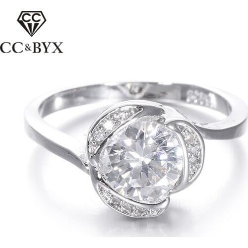 Lilac Flower Ring Cincin Wanita Vintage Engagement Rings for Women Wedding Jewellery Bague Zirconia Anel Accessories CC104