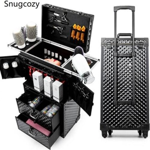 Snugcozy Large volume Multifunctional cosmetic Rolling Luggage handmade Professional hairdressing tools brand Suitcase