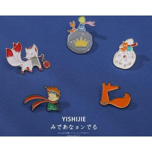 Cute Cartoon Prince Fox Alloy Lapel Pins Animals Trinkets Mix Brooches Badges Backpack Pins Gifts For Girls Jewelry Accessories