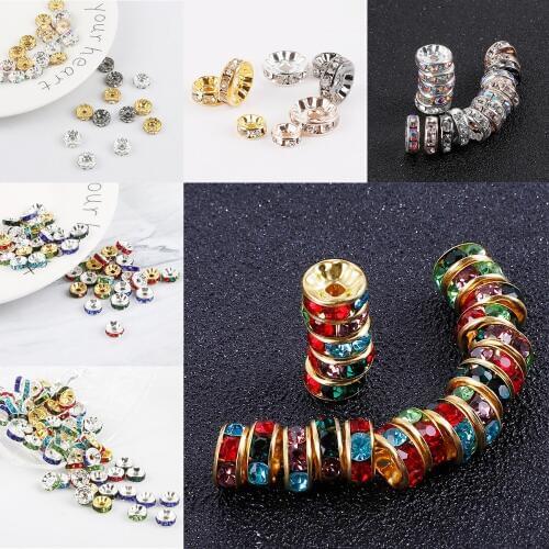 4 6 8 10mm 50pcs/bag Gold Silver Color Rhinestone Crystal Bead Iron copper Spacer Beads for DIY Jewelry Making Accessories