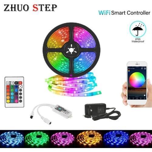 WIFI RGB LED Light Strip Waterproof 10M SMD Diode Led Tape Ribbon 2835 5050 Led Tape and Remote Controller with Adapter Set