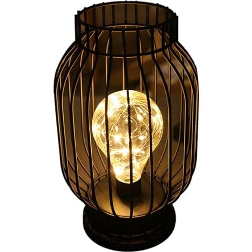 H7JB LED Bedside Light in Cage Shape Night Lamp Nordic Style Best for Home Decor Desk Lamp Iron Wire Christmas