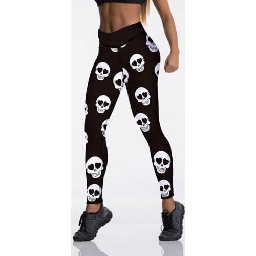 Women Leggings Slim High Waist Elasticity Leggings Fitness Black Skull leggins Breathable Woman Pants Leggings Push Up Strength