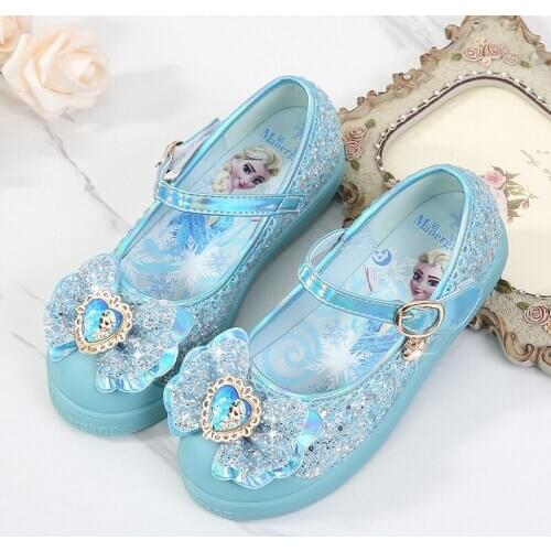 Disney Girls Princess Shoes frozen elsa Spring New Childrens Dance Shoes Little Girls Korean Bowknot Single Shoes Baby Shoes
