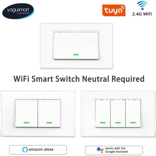 Yagusmart Tuya WiFi Smart Wall Light Switch Neutral Required Compatible with APP Alexa Google Home Zigbee2MQTT Timer Control