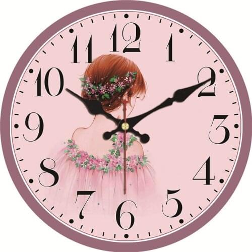 WONZOM Pink Girl Non-Ticking Wooden Cardboard Wall Clock for Home Kitchen Office,Silent Sweep Wall Clock for Decorative Indoor