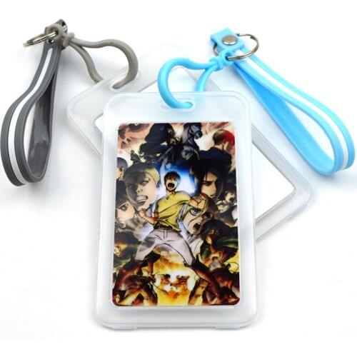 Anime Attack on Titan Eren Jaeger Transparent Keychain ID Card Holder Credit Bank Card Protective Case Student Bus Card Cover