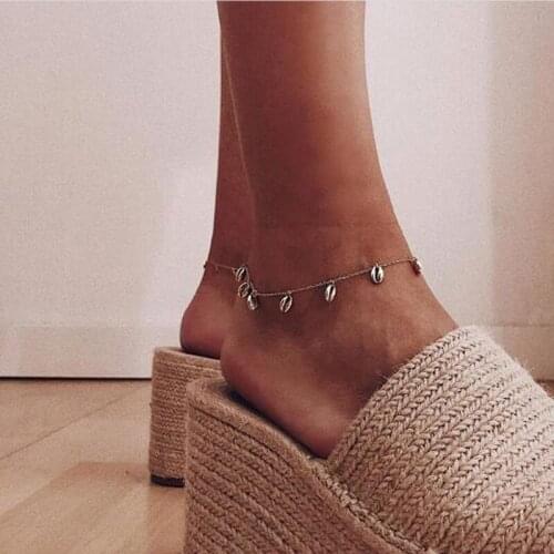 1 Pcs Ladies Fashion Gold Shell Pendant Anklet Bohemian Retro Beach Jewelry Accessories Long 22 CM