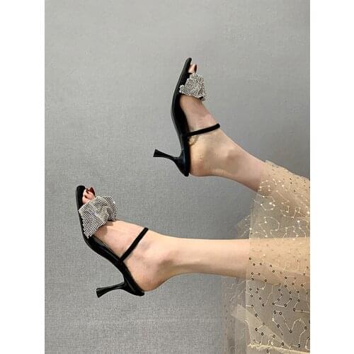 Womens Shoes High Heels 2021 New Summer Stiletto Temperament Flashing Diamond Slippers Sandals Shoes Woman Heels