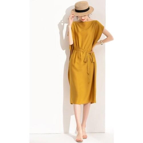 Yellow blue black irregular mulberry silk dress women summer long work beach office sexy party luxury dresses plus size loose