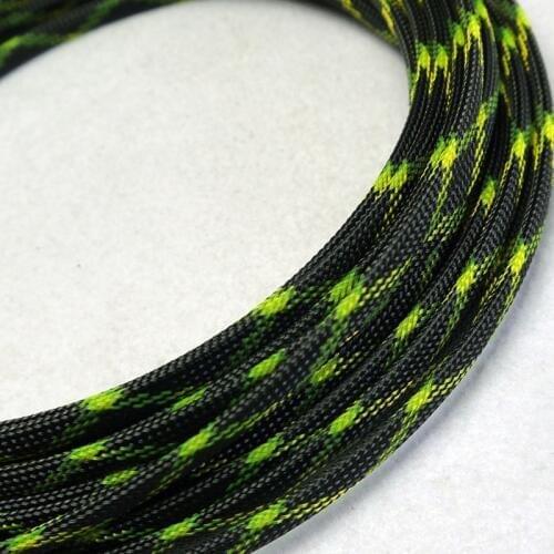 1-50M Snakeskin Mesh Wire Protecting Nylon Tight PET Expandable Insulation Sheathing Braided Sleeves Black & Fluorescent Yellow