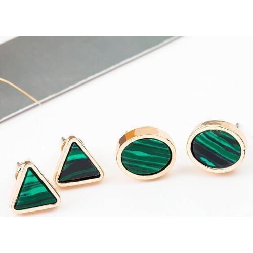 12 Pairs/Lot Geometric Circle Triangle Stud Earrings Natural Stone Ear Nail Fashion Vintage Charm Trendy Jewelry Accessories