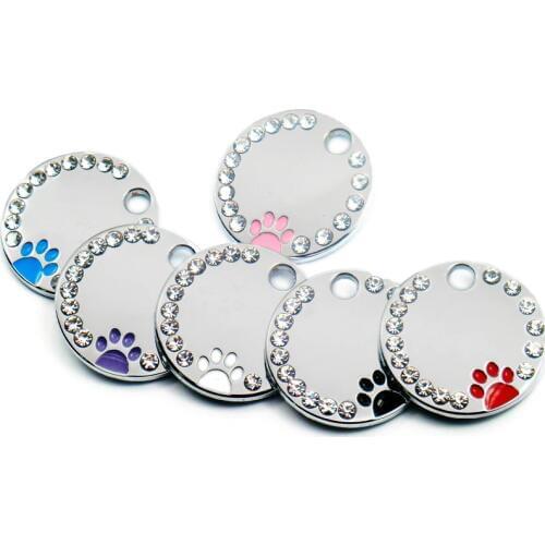 20pcs Rhinestone Engraved Dog Tag Personalized Pet Cat ID Tags Anti-lost Kitten Puppy Tag Dogs Collars Pendant Accessories