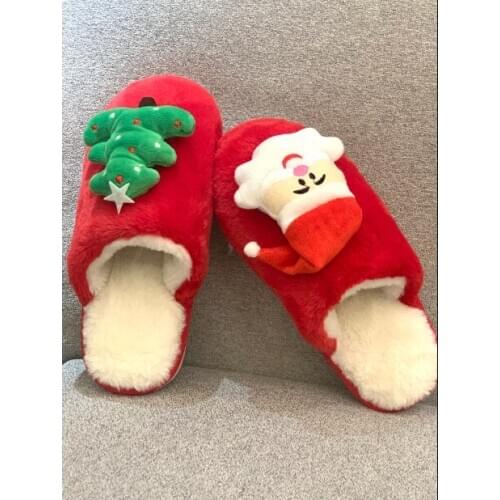 2020 Santa slippers Christmas tree gift cotton slippers female autumn and winter warm cartoon non-slip wool drag male indoor cou