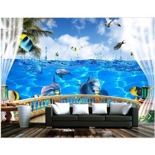 3d photo wallpaper custom 3d wall murals wallpaper 3 d balcony sea ocean dolphin fish murals wall paper 3d living room wallpaper