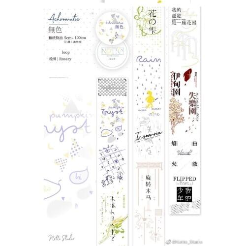 4.5cmx10M Achromatic Rain Text Washi Tape