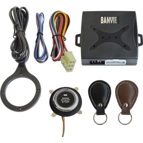 BANVIE Leather Key Auto Car Alarm Engine Push Button Start Stop RFID Lock Ignition Switch Keyless Entry System Anti-theft