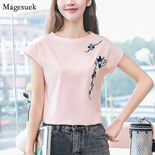 New Short Sleeve Summer Tops Shirt Solid Cotton Loose Shirt Blouse Embroidered Floral Plus Size Casual Blouses Women Blusas 8621