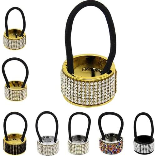 Coxeer 1pc Women Girls Hair Tie Retro Rhinestone Ring Decor Ponytail Holder Hair Rope Elastic Hair Band Hair Accessories