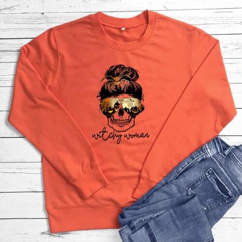 Colored Halloween Skull Pumpkin Spider Witchy Woman Saweatshirt Pullover Fashion pure cotton jumper women Outfits Sweats fit top