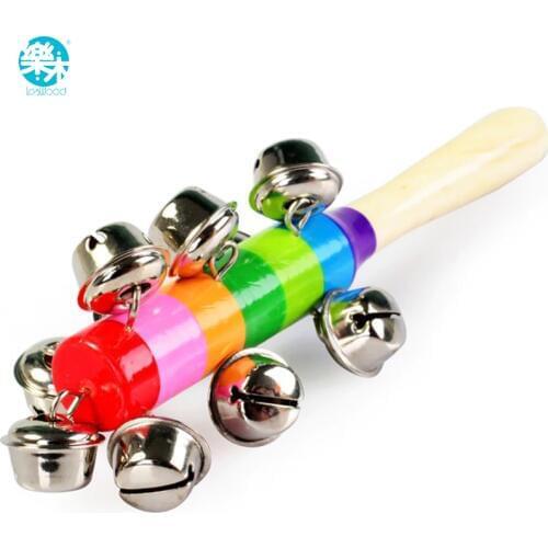 Wooden Baby Rattle toys for kids baby toy for 0-12months Rainbow colorful Educational Handle Music toys bell
