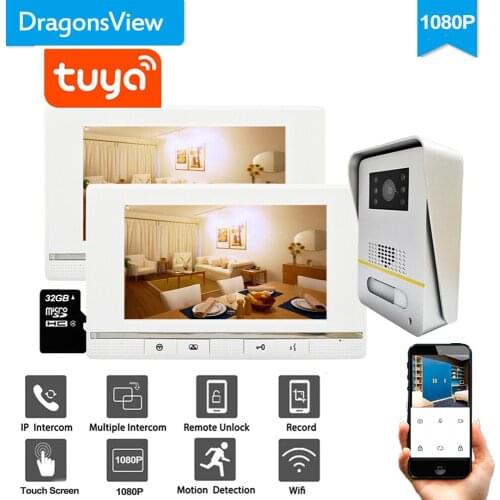 Dragonsview New 7 Inch Wifi Wireless Smart Video Door Phone Intercom for Home Multiple System 1080P Tuya App Unlock Day Night IR