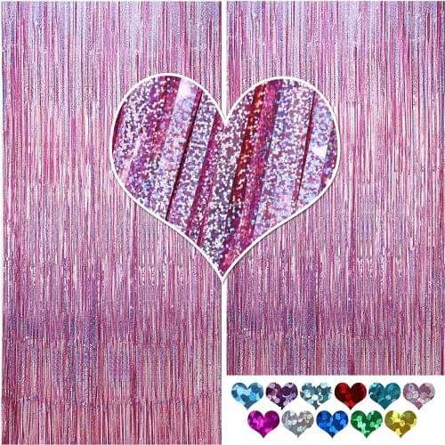 2PCS Foil Fringe Party Backdrop Rose Gold Metallic Tinsel Curtains Decoration Birthday Bachelorette Bridal Shower Baby Shower