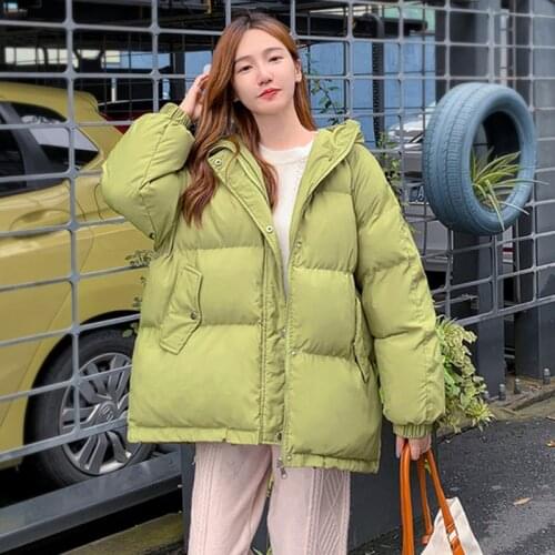 Korean Parka Women 2021 Winter Oversized Hooded Parkas Jackets Warm Outerwear Yellow Green Thicken Cotton Coat Female LD2159