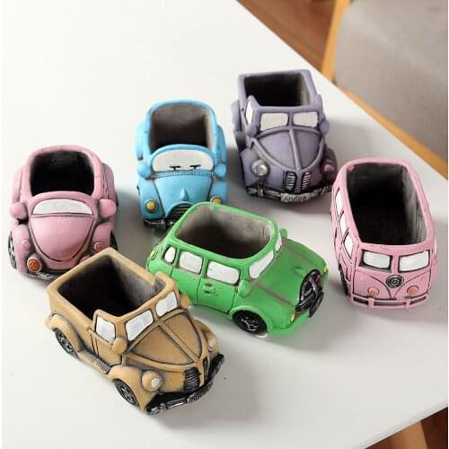 Creative Vintage Car Bus Model Flower Pot Home Decoration Accessories Creative Cement Plants Planter Succulent Flowerpots Gifts