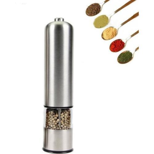4pcs Electric Salt and Pepper Grinder Automatic Refillable Battery Operated Stainless Steel Spice Mills with Light Kitchen Tool