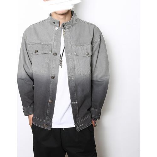 Autumn water wash retro Gradient color Hip hop coat denim long sleeve loose outerwear Short style jacket mens Leisure clothing