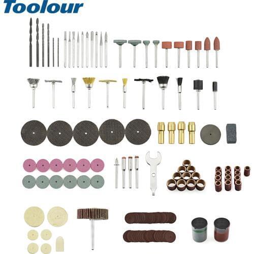 Toolour 147pcs/lot Abrasive Accessories Rotary Power Tool Bit Set Suit Dremel 1/8" Shank Grinding Polishing for Rotary Machine