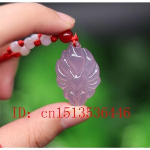 Natural Pink Agate Nine-tailed Fox Pendant Fashion Hand Carved Nephrite Necklace Attached Lanyard Fine Jade Jewelry