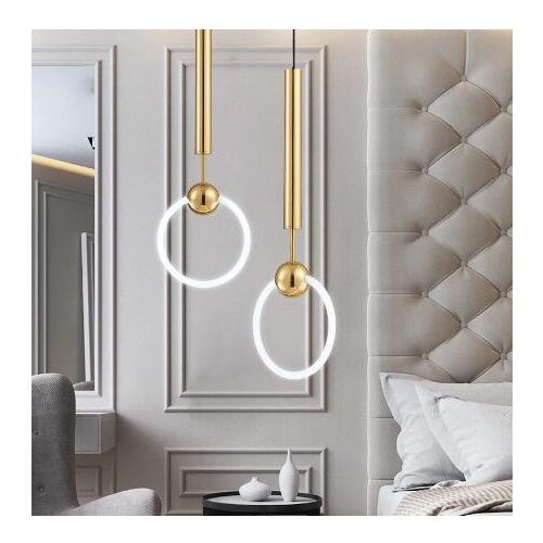 Nordic Luxury Circle Ring Bedside Pendant Light Fixture Simple Colthing Store Shop LED Ring Hanging Lamp Metal Light Pendant