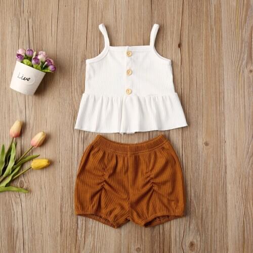 New Fashion 2PCS Outfits Newborn Baby Girl Clothes Solid Cotton SleeveLess Tops Casual Loose Shorts Summer Suits