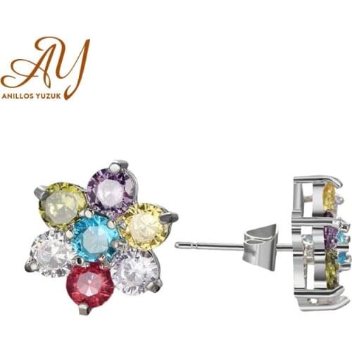 Anillos Yuzuk New Arrival Fashion Simple Silver Color Jewelry Delicate Flower Design Stud Earrings For Women Girls Party Jewelry