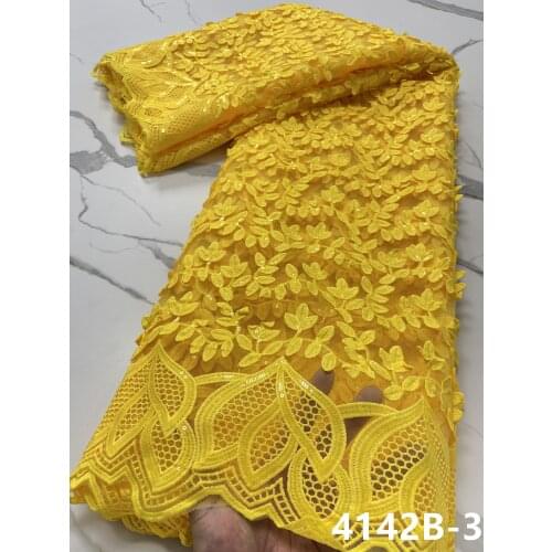 New Arrivals 2021 Yellow Color African Net Tissue Lace Fabric Fashion Embroidery sequins Lace Fabric 5 Yards For Dress NA4142B-1