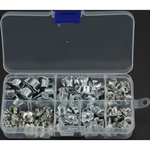 80PCS M3-M8 M4 M5 M6 Zinc Plated Four Claws Nut Speaker Nut T-nut Blind Pronged Tee Nut Furniture Hardware